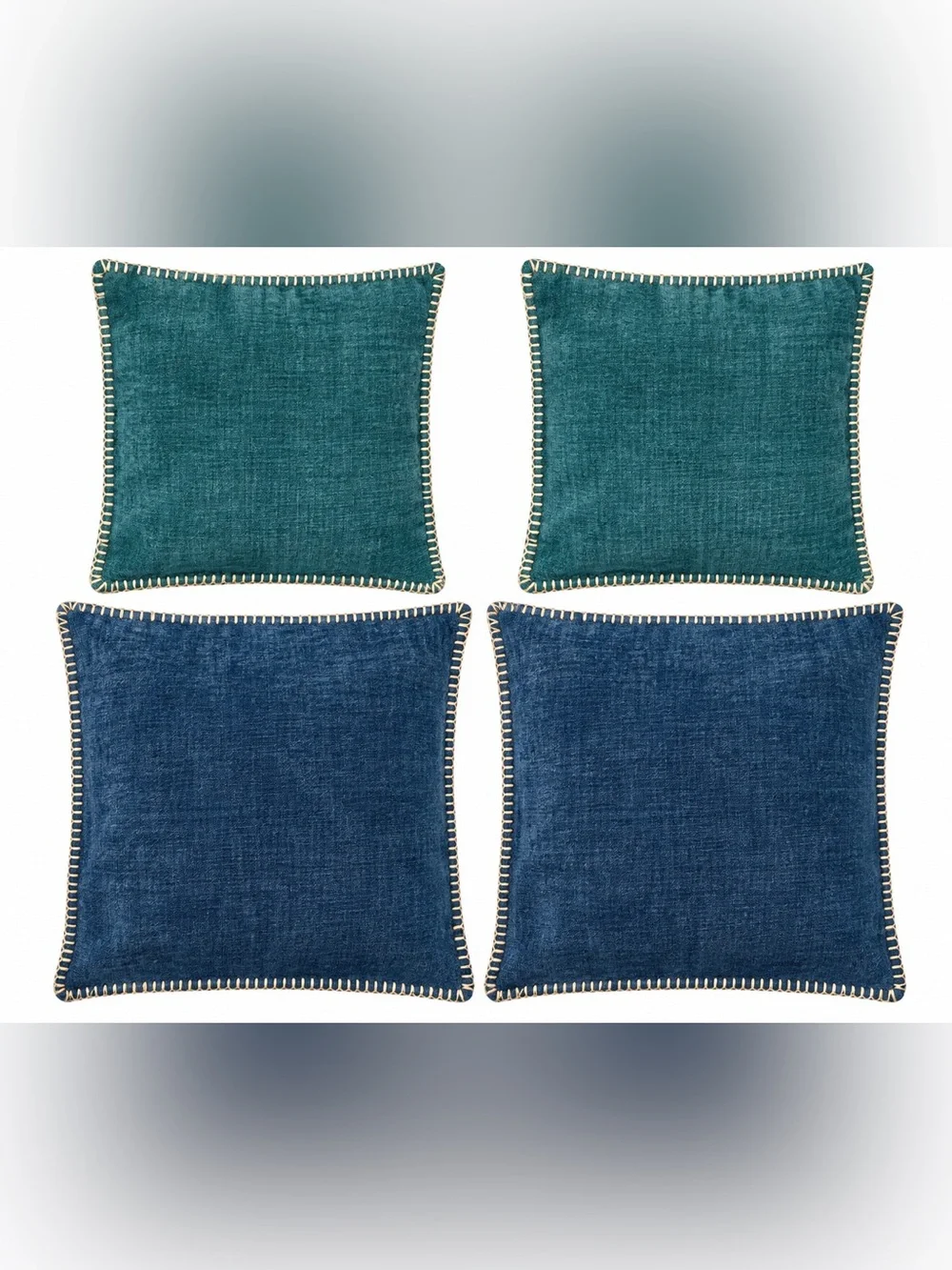 MIULEE Chenille Throw Pillow Covers Set of 4 Blue Teal 18x18 & 16x16